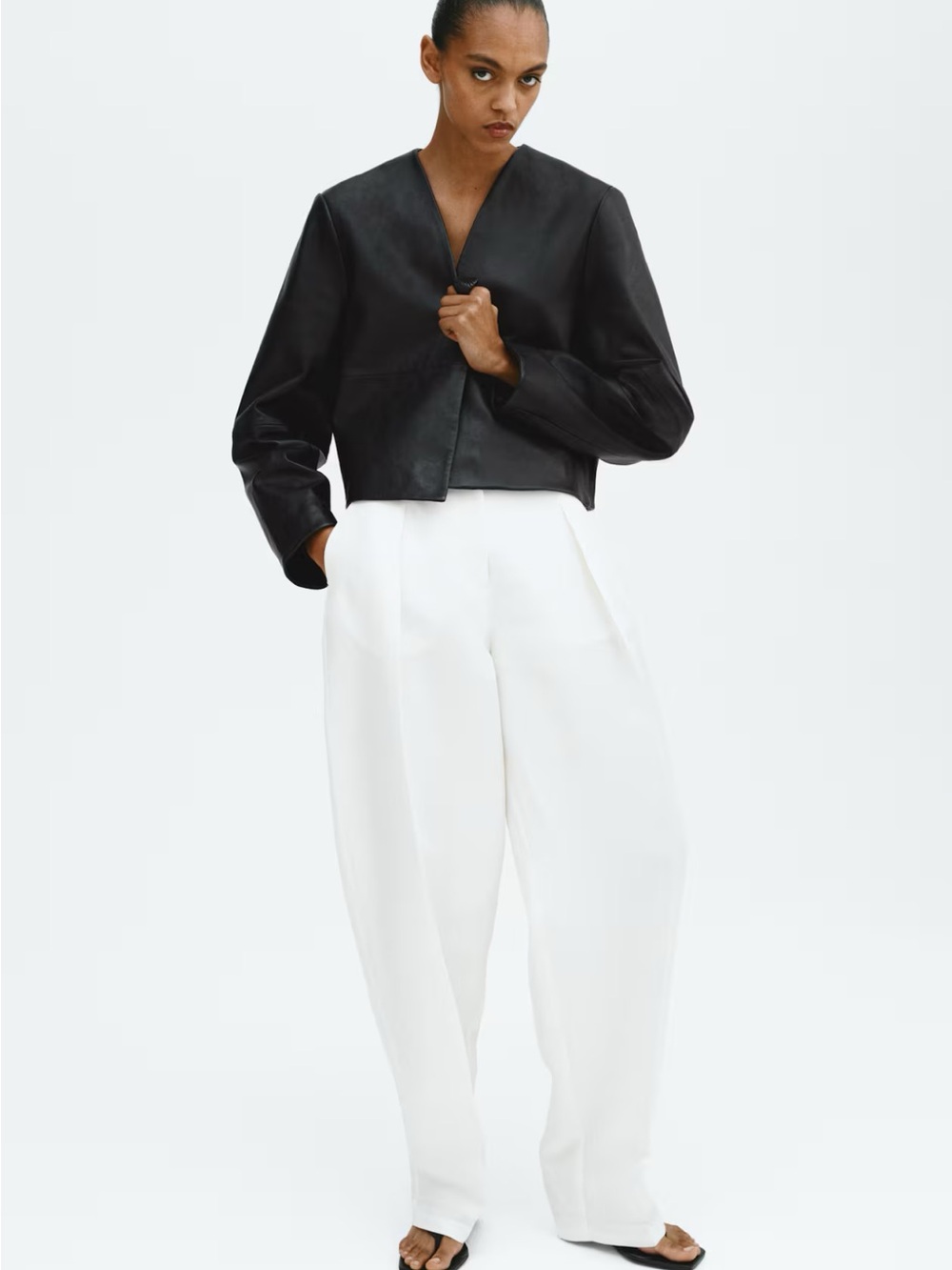 H&M Black Cropped Leather Jacket